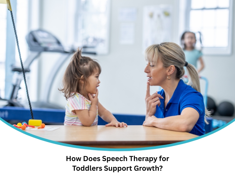 Female speech therapist and toddler mirror mouth movements during speech therapy for toddlers at a clinic